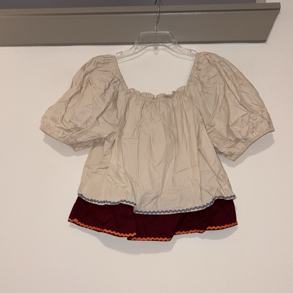 English Factory Colorblock Rickrack Trim Puff Sleeve Top SZ M NWT - Picture 4 of 6